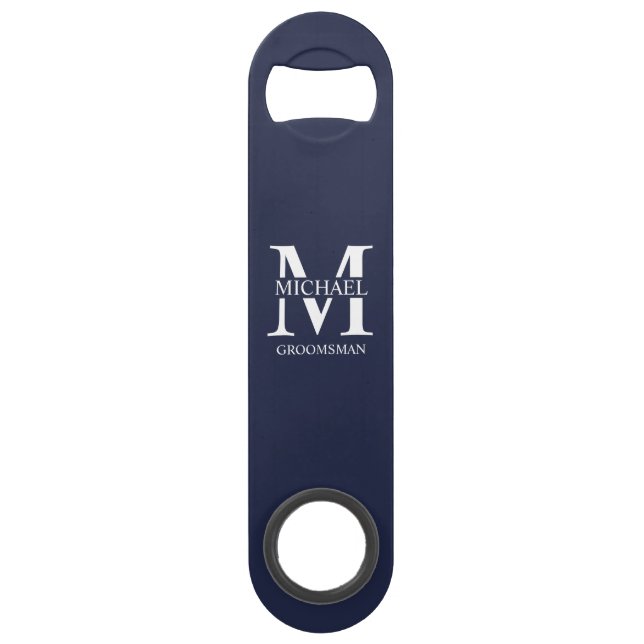 Classic Personalized Groomsman Monogram and Name Bar Key (Front)