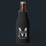 Classic Personalized Groomsman Monogram and Name Bottle Cooler<br><div class="desc">Classic Personalized Groomsman Gifts
featuring personalized groomsman's monogram,  name and title in white classic serif font style on black background.

Also perfect for Best Man,  Father of the Bride and more.</div>