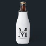Classic Personalized Groomsman Monogram and Name Bottle Cooler<br><div class="desc">Classic Personalized Groomsman Gifts
featuring personalized groomsman's monogram,  name and title in black classic serif font style on white background.

Also perfect for Best Man,  Father of the Bride and more.</div>