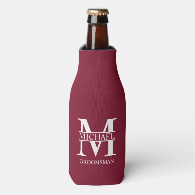 Classic Personalized Groomsman Monogram and Name Bottle Cooler (Bottle Front)