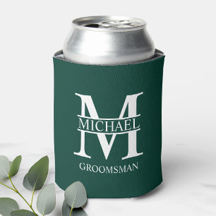 Classic Personalized Groomsman Monogram and Name Can Cooler