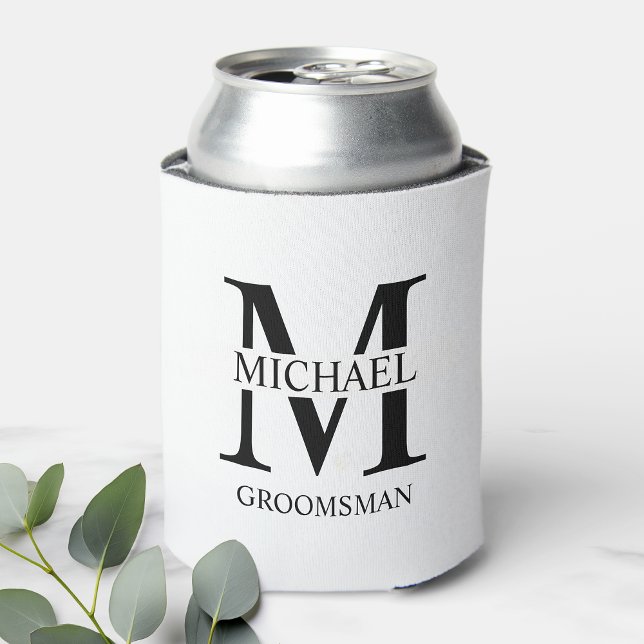 Classic Personalized Groomsman Monogram and Name Can Cooler (Creator Uploaded)
