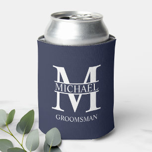 Classic Personalized Groomsman Monogram and Name Can Cooler