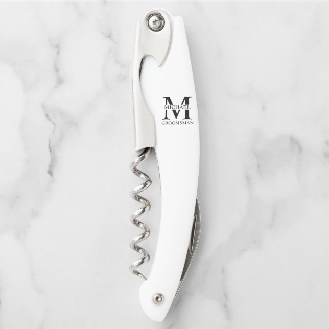 Classic Personalized Groomsman Monogram and Name Corkscrew (Front)