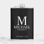 Classic Personalized Groomsman Monogram and Name Hip Flask<br><div class="desc">Classic Personalized Groomsman Gifts
featuring personalized monogram,  groomsman's name and title in white classic serif font style on black background.

Also perfect for best man,  father of the bride and more.</div>