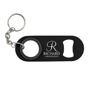 Classic Personalized Groomsman Monogram and Name Keychain Bottle Opener