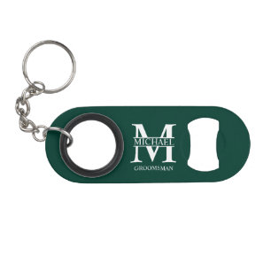Classic Personalized Groomsman Monogram and Name Keychain Bottle Opener