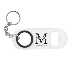 Classic Personalized Groomsman Monogram and Name Keychain Bottle Opener