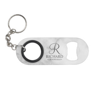 Classic Personalized Groomsman Monogram and Name Keychain Bottle Opener