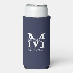 Classic Personalized Groomsman Monogram and Name Seltzer Can Cooler