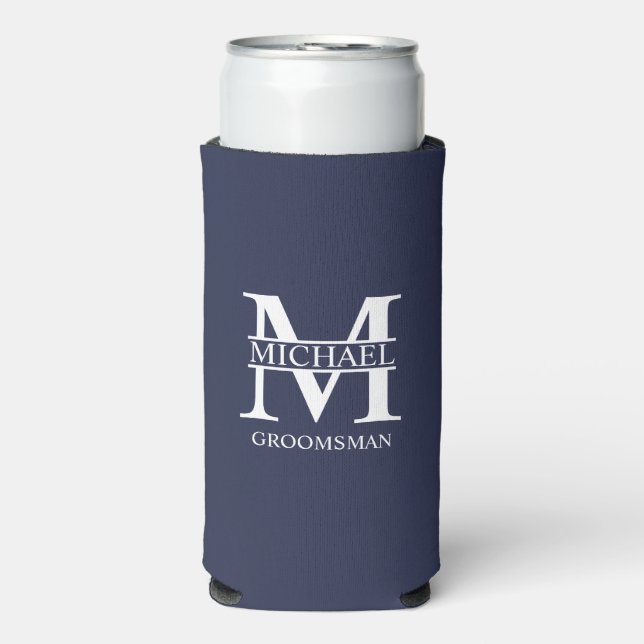 Classic Personalized Groomsman Monogram and Name Seltzer Can Cooler (Seltzer Front)