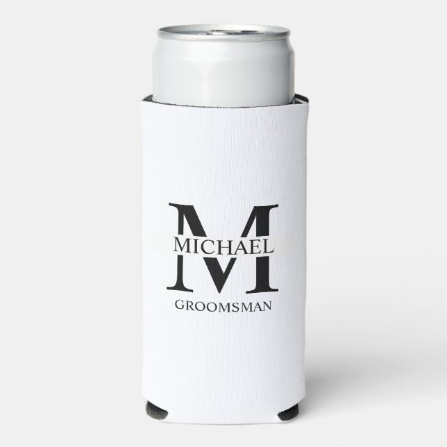 Classic Personalized Groomsman Monogram and Name Seltzer Can Cooler (Seltzer Front)