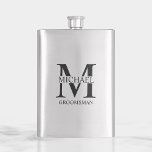 Classic Personalized Groomsman Name Hip Flask<br><div class="desc">Classic Personalized Groomsman Gifts
featuring personalized groomsman's monogram and name,  with title in black classic serif font style.

Also perfect for Best Man,  Father of the Bride and more.</div>