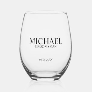 Classic Personalized Groomsman Name Stemless Wine Glass