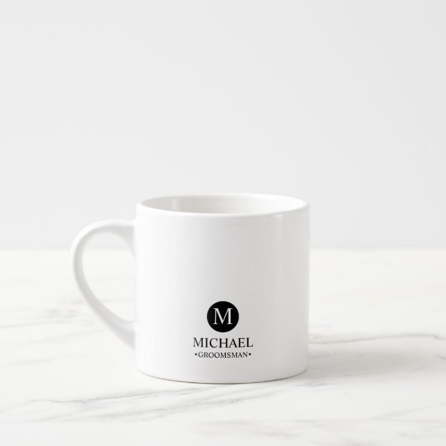 Classic Personalized Groomsmen Monogram and Name Espresso Cup (Left)