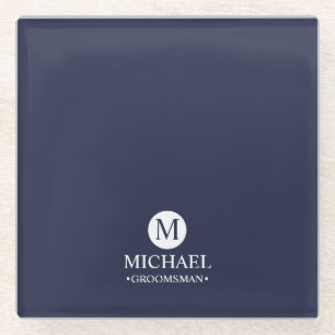 Classic Personalized Groomsmen Monogram and Name Glass Coaster