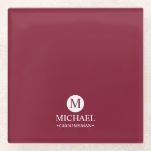 Classic Personalized Groomsmen Monogram and Name Glass Coaster