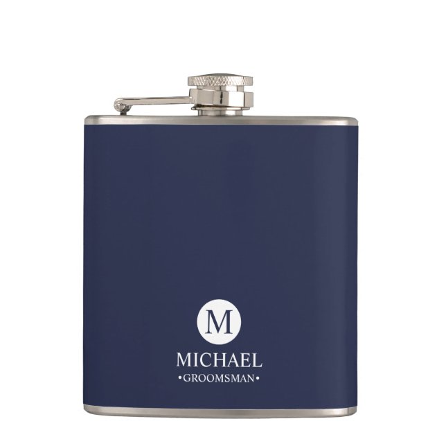 Classic Personalized Groomsmen Monogram and Name Hip Flask (Front)