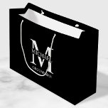 Classic Personalized Groomsmen Monogram and Name Large Gift Bag<br><div class="desc">Classic Personalized Groomsmen Gifts
featuring personalized groomsman's monogram,  name and title in white classic serif font style on black background.

Also perfect for best man,  father of the bride and more.</div>