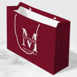 Classic Personalized Groomsmen Monogram and Name Large Gift Bag<br><div class="desc">Classic Personalized Groomsmen Gifts
featuring personalized groomsman's monogram,  name and title in white classic serif font style on burgundy red background.

Also perfect for best man,  father of the bride and more.</div>