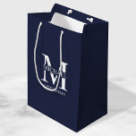 Classic Personalized Groomsmen Monogram and Name Medium Gift Bag<br><div class="desc">Classic Personalized Groomsmen Gifts
featuring personalized groomsman's monogram,  name and title in white classic serif font style on navy blue background.

Also perfect for best man,  father of the bride and more.</div>