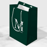 Classic Personalized Groomsmen Monogram and Name Medium Gift Bag<br><div class="desc">Classic Personalized Groomsmen Gifts
featuring personalized groomsman's monogram,  name and title in white classic serif font style on emerald green background.

Also perfect for best man,  father of the bride and more.</div>
