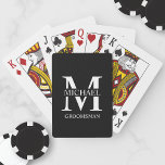 Classic Personalized Groomsmen Monogram and Name Playing Cards<br><div class="desc">Classic Personalized Groomsmen Gifts
featuring personalized groomsman's monogram,  name and title in white classic serif font style on black background.

Also perfect for best man,  father of the bride and more.</div>