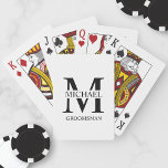 Classic Personalized Groomsmen Monogram and Name Playing Cards<br><div class="desc">Classic Personalized Groomsmen Gifts
featuring personalized groomsman's monogram,  name and title in black classic serif font style on white background.

Also perfect for best man,  father of the bride and more.</div>