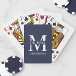 Classic Personalized Groomsmen Monogram and Name Playing Cards<br><div class="desc">Classic Personalized Groomsmen Gifts
featuring personalized groomsman's monogram,  name and title in white classic serif font style on navy blue background.

Also perfect for best man,  father of the bride and more.</div>