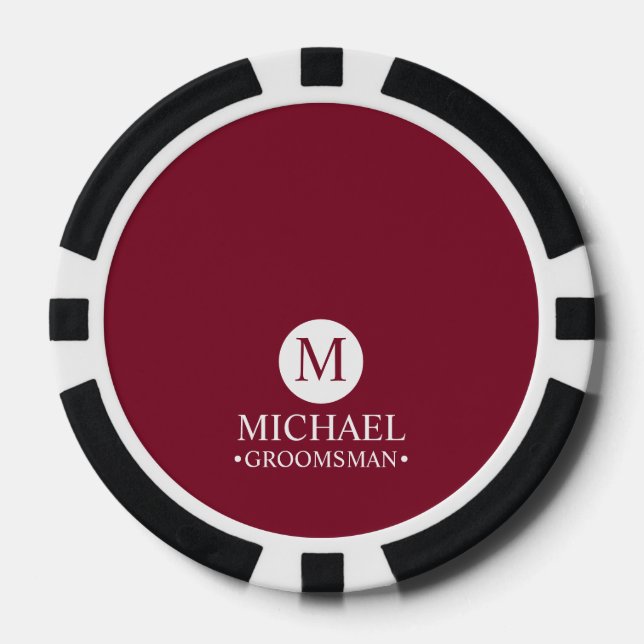Classic Personalized Groomsmen Monogram and Name Poker Chips (Front)