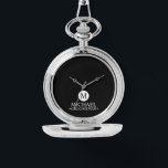 Classic Personalized Groomsmen Monogram and Name Watch<br><div class="desc">Add a personal touch to your wedding with a customized groomsmen gift! This stylish gift features a black background with an initial inside a white circle. The name and title are written in a classic white serif font. A meaningful keepsake, this thoughtful gift is also perfect for your best man,...</div>