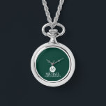 Classic Personalized Groomsmen Monogram and Name Watch<br><div class="desc">Add a personal touch to your wedding with a customized groomsmen gift! This stylish gift features an emerald green background with an initial inside a white circle. The name and title are written in a classic white serif font. A meaningful keepsake, this thoughtful gift is also perfect for your best...</div>