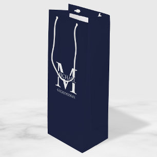 Classic Personalized Groomsmen Monogram and Name Wine Gift Bag