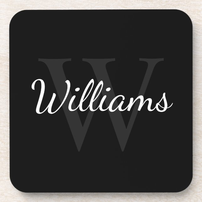 Classic Personalized Monogram and Name Black Coaster (Front)