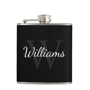 Classic Personalized Monogram and Name Black Hip Flask