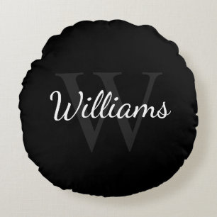 Classic Personalized Monogram and Name Black Round Pillow