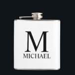 Classic Personalized Monogram and Name Flask<br><div class="desc">Personalized Monogram and Name Gift
features personalized monogram and name in black classic serif font style on white background.

Perfect as holiday gift,  father's day gift,  family reunion favours,  thank you gift for groomsmen and gift for any special occasions.</div>