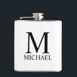 Classic Personalized Monogram and Name Flask<br><div class="desc">Personalized Monogram and Name Gift
features personalized monogram and name in black classic serif font style on white background.

Perfect as holiday gift,  father's day gift,  family reunion favours,  thank you gift for groomsmen and gift for any special occasions.</div>