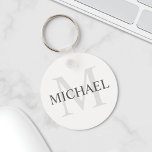 Classic Personalized Monogram and Name Keychain<br><div class="desc">Personalized Monogram and Name Gift
features personalized name in grey and monogram in light grey as background,  in classic serif font style,  
on white background.

Perfect as holiday gift,  family reunion favors,  thank you gift for groomsmen and gift for any special occasions.</div>