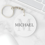 Classic Personalized Monogram and Name Keychain<br><div class="desc">Personalized Monogram and Name Gift
features personalized name in grey and monogram in light grey as background,  in classic serif font style,  
on white background.

Perfect as holiday gift,  family reunion favours,  thank you gift for groomsmen and gift for any special occasions.</div>