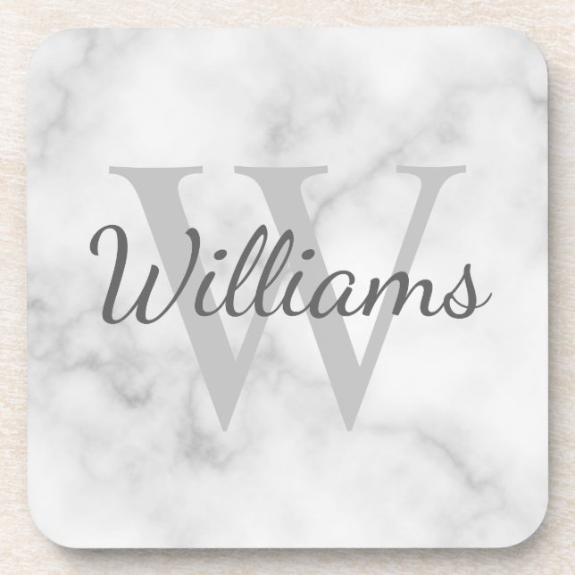 Classic Personalized Monogram and Name Marble Look Coaster (Front)