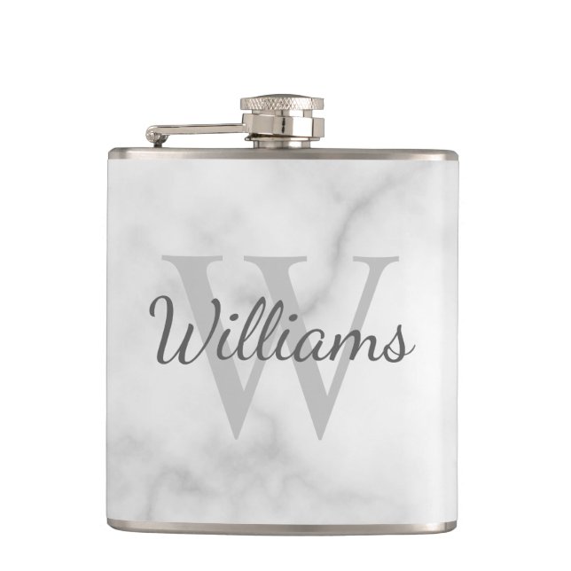 Classic Personalized Monogram and Name Marble Look Hip Flask (Front)