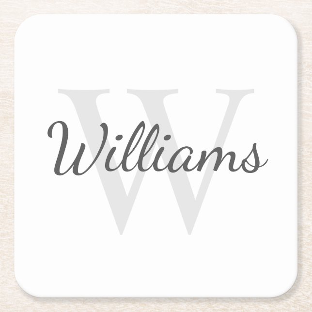 Classic Personalized Monogram and Name Square Paper Coaster (Front)