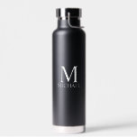 Classic Personalized Monogram and Name Water Bottle<br><div class="desc">Personalized Monogram and Name Gift
features personalized monogram and name in white classic serif font style on black background.</div>