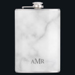 Classic Personalized Monogram Hip Flask<br><div class="desc">Classic design features personalized 3 letter initial monogram in grey classic serif font style on white marble background. Perfect as holiday gift, father's day gift for dad and gift for any special occasions. Please note: The marble details are simulated in the artwork. No actual marble will be used in the...</div>