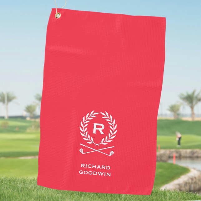Classic Personalized Monogram Name Red Golf Towel (Creator Uploaded)