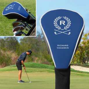 Classic Personalized Monogram Name Wreath Blue Golf Head Cover