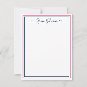 Classic Personalized Note Card   Navy & Pink