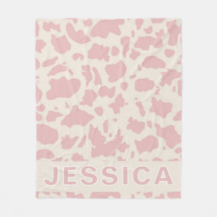 Classic Personalized Pink Cow Print Fleece Blanket