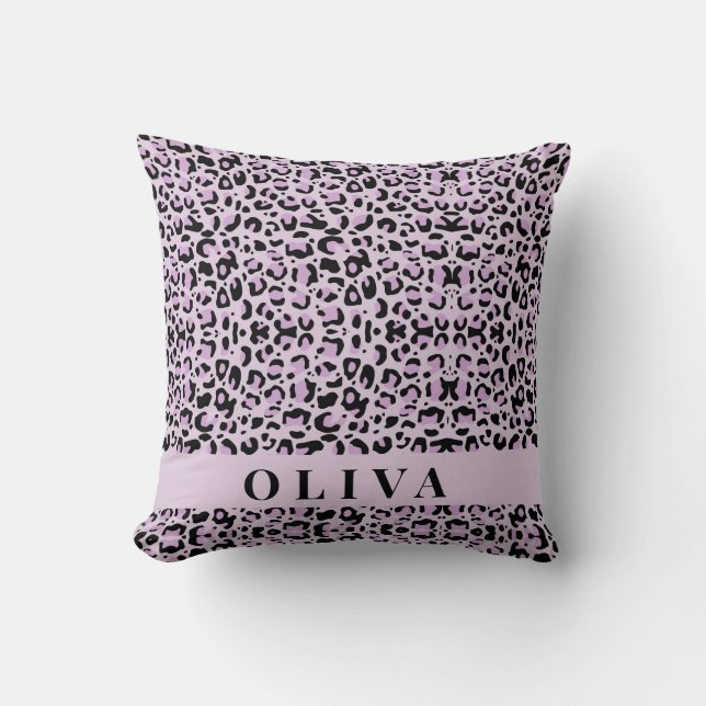 Classic Personalized Pink Leopard Print Throw Pillow (Front)